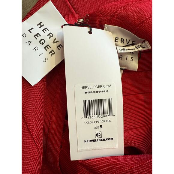 HERVÉ LÉGER Romantic Cocktail Metallic Trim Designer Bandage Midi Dress $1,690 - Picture 3 of 8